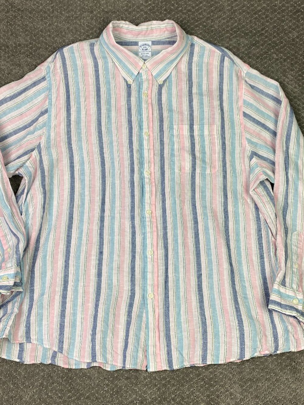 Brooks Brothers Baird McNutt Linen Shirt Mens XXL Blue Pink Striped Button Down